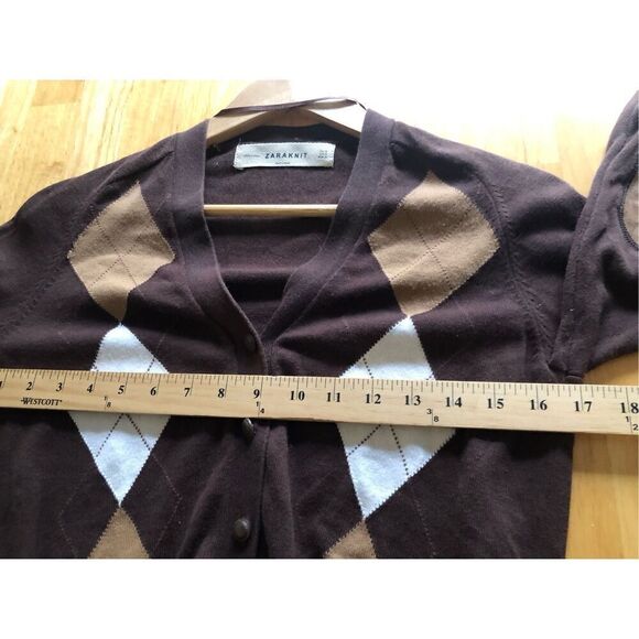 Zara Knit Argyle Cropped Women’s Cardigan Size S - Picture 7 of 10